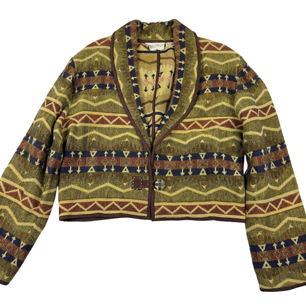 Casual Corner Cotton Tapestry Jacket Womens Medium Southwestern Cropped Blazer